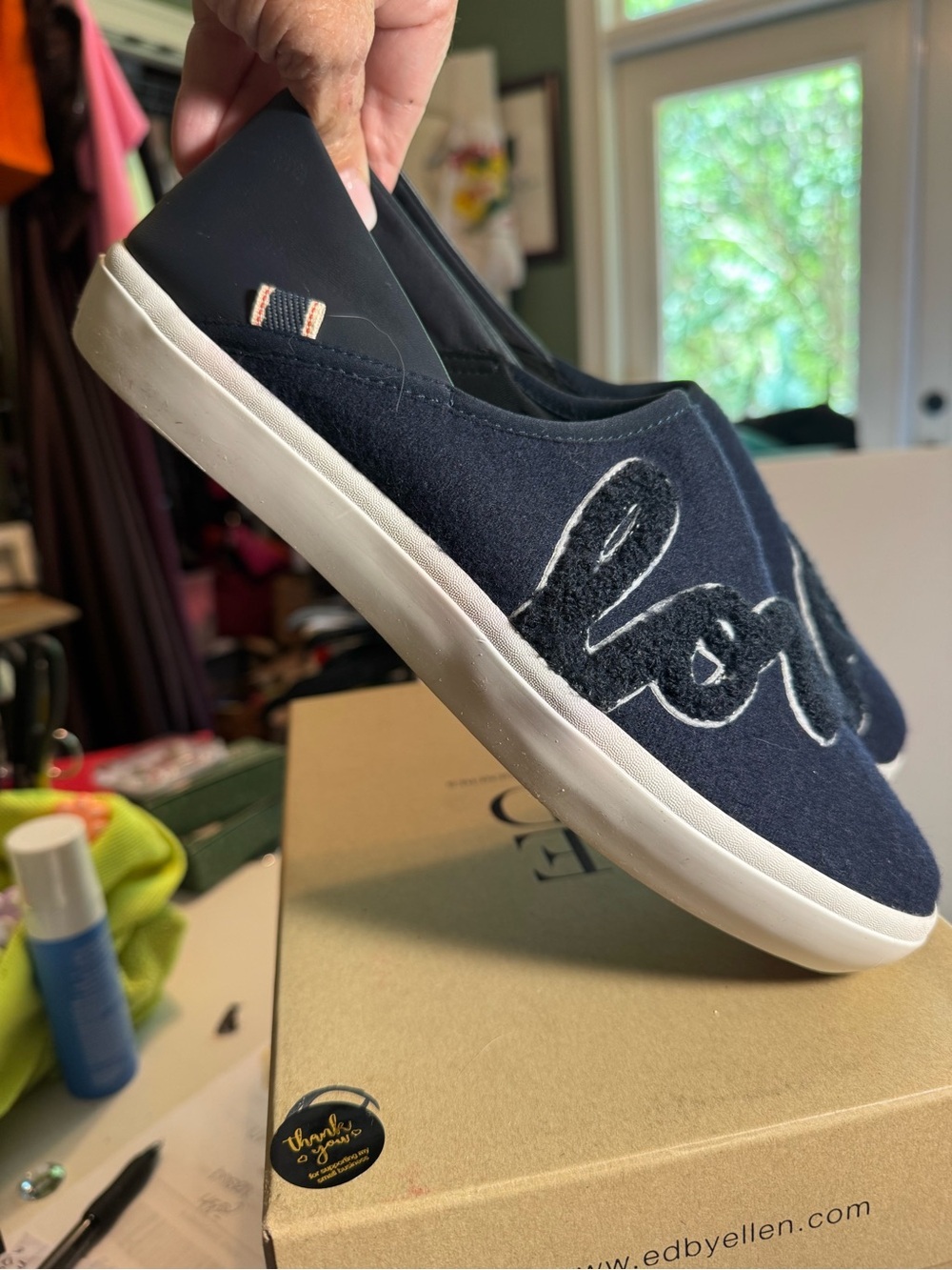 Ellen Degeneres Navy Joland Sneaker with Script Appliqué “Love” NIB - Picture 8 of 12
